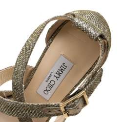 Pre Owned Jimmy Choo Metallic Silver Lamé Glitter Fabric Kuki Platform Sandals Size 41