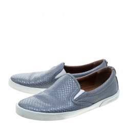 Pre Owned Jimmy Choo Metallic Grey Python Embossed Leather Demi Slip-On Sneakers Size 39