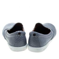 Pre Owned Jimmy Choo Metallic Grey Python Embossed Leather Demi Slip-On Sneakers Size 39