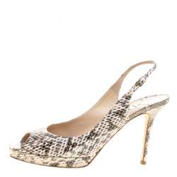 Pre Owned Jimmy Choo Two Tone Elaphe Leather Nova Peep Toe Platform Slingback Sandals Size 40.5