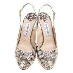 Pre Owned Jimmy Choo Two Tone Elaphe Leather Nova Peep Toe Platform Slingback Sandals Size 40.5