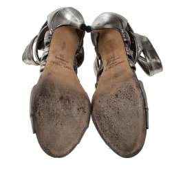 Pre Owned Jimmy Choo Gunmetal Lamé Fabric Ankle Strap Kemble Sandals Size 38