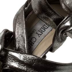 Pre Owned Jimmy Choo Gunmetal Lamé Fabric Ankle Strap Kemble Sandals Size 38