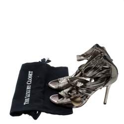 Pre Owned Jimmy Choo Gunmetal Lamé Fabric Ankle Strap Kemble Sandals Size 38