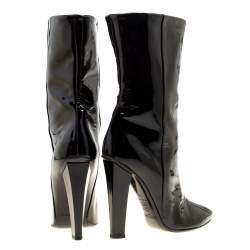 Pre Owned حذاء بوت جيمي تشو منتصف ساق جلد لامع أسود مقاس 40