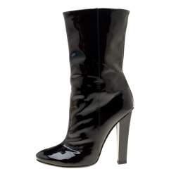 Pre Owned حذاء بوت جيمي تشو منتصف ساق جلد لامع أسود مقاس 40