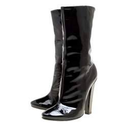 Pre Owned حذاء بوت جيمي تشو منتصف ساق جلد لامع أسود مقاس 40