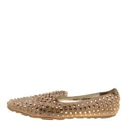 Jimmy Choo Beige Suede Wheel Crystal Studded Smoking Slippers Size 38.5