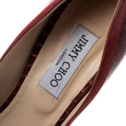 Pre Owned Jimmy Choo Red Embossed Lizard Patent Leather And Suede Trim Peep Toe Platform Pumps Size 40