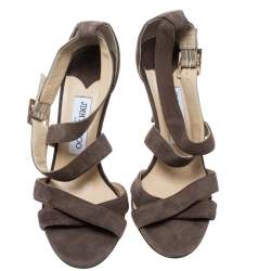 Jimmy Choo Taupe Brown Suede Lottie Strappy Sandals Size 37