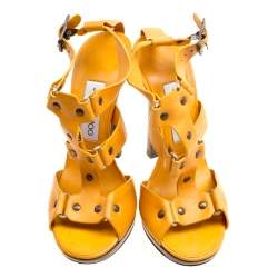 Jimmy Choo Mustard Yellow Studded Leather Cage Sandals Size 37