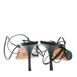 Pre Owned Jimmy Choo Black Leather Crystal Studded Ankle Wrap Thong Sandals Size 40