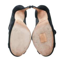 Pre Owned حذاء بوت جيمي تشو مقدمة مفتوحة رخامي سويدي وشبك أسود مقاس 38