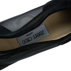 Pre Owned حذاء بوت جيمي تشو مقدمة مفتوحة رخامي سويدي وشبك أسود مقاس 38