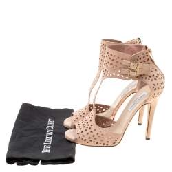 Pre Owned صندل جيمي تشو مقدمة مفتوحة سويدي قصة ليزر وردي فاتح مقاس 39.5