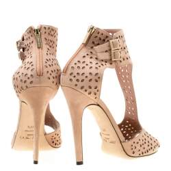 Pre Owned صندل جيمي تشو مقدمة مفتوحة سويدي قصة ليزر وردي فاتح مقاس 39.5