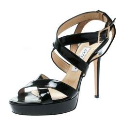 Pre Owned Jimmy Choo Black Patent Leather Vamp Platform Sandals Size 40