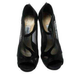 مملوكة مسبقًا Jimmy Choo Black Mesh And Suede Marble Peep Toe Booties Size 36.5