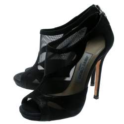 مملوكة مسبقًا Jimmy Choo Black Mesh And Suede Marble Peep Toe Booties Size 36.5