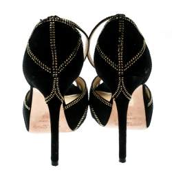 Pre Owned Jimmy Choo Black Suede Crystal Embellished Kalpa Ankle Strap Platform Sandals Size 35