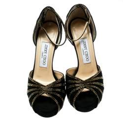 Pre Owned Jimmy Choo Black Suede Crystal Embellished Kalpa Ankle Strap Platform Sandals Size 35