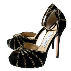 Pre Owned Jimmy Choo Black Suede Crystal Embellished Kalpa Ankle Strap Platform Sandals Size 35