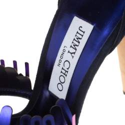 Pre Owned Jimmy Choo Navy Blue Suede Kathleen Peep Toe Ankle Cuff Sandals Size 36