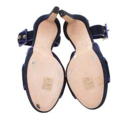 Pre Owned Jimmy Choo Navy Blue Suede Kathleen Peep Toe Ankle Cuff Sandals Size 36