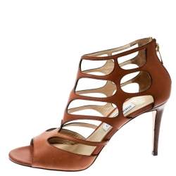 Jimmy Choo Brown Leather Ren Cut Out Peep Toe Sandals Size 40