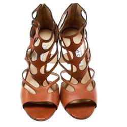 Jimmy Choo Brown Leather Ren Cut Out Peep Toe Sandals Size 40