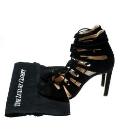 Jimmy Choo Black Suede Hitch Cut Out Caged Sandals Size 40