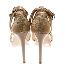 مملوكة مسبقًا حذاء كعب عالي جيمي تشو كايدين دانتيل هولوغرافيك بحزام للكاحل نعل سميك مقاس 40.5