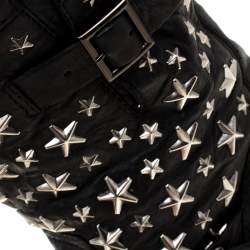 Pre Owned Jimmy Choo Black Star Studded Leather Dart Buckle Detail Block Heel Ankle Boots Size 38