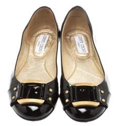 Pre Owned Jimmy Choo Black Patent Leather Morse Ballet Flats Size 36.5