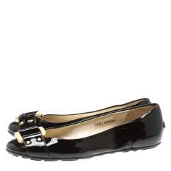 Pre Owned Jimmy Choo Black Patent Leather Morse Ballet Flats Size 36.5