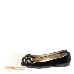 Pre Owned Jimmy Choo Black Patent Leather Morse Ballet Flats Size 36.5