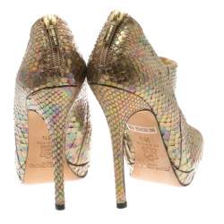 Jimmy Choo Metallic Gold Rainbow Python Leather George Pointed Toe Ankle Booties Size 36.5