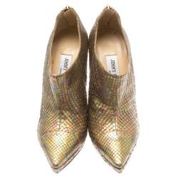 Jimmy Choo Metallic Gold Rainbow Python Leather George Pointed Toe Ankle Booties Size 36.5