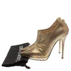 Jimmy Choo Metallic Gold Rainbow Python Leather George Pointed Toe Ankle Booties Size 36.5