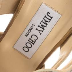 Pre Owned Jimmy Choo Coarse Glitter Leather And Calf Hair Trim Mercury Cage Open Toe Sandals Size 38