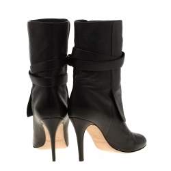 Pre Owned Jimmy Choo Black Leather Blaine Buckle Detail Mid Calf Boots 39.5