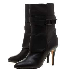 Pre Owned Jimmy Choo Black Leather Blaine Buckle Detail Mid Calf Boots 39.5