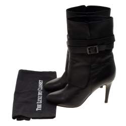 Pre Owned Jimmy Choo Black Leather Blaine Buckle Detail Mid Calf Boots 39.5
