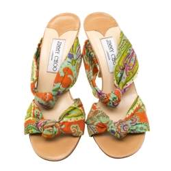 Jimmy Choo Multicolor Fabric Knot Slide Sandals Size 37