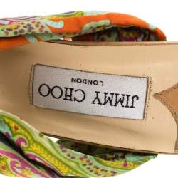 Jimmy Choo Multicolor Fabric Knot Slide Sandals Size 37