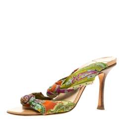 Jimmy Choo Multicolor Fabric Knot Slide Sandals Size 37