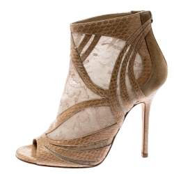 Pre Owned Jimmy Choo Beige Mesh And Python Nexus Ankle Boots Size 36.5