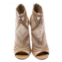 Pre Owned Jimmy Choo Beige Mesh And Python Nexus Ankle Boots Size 36.5