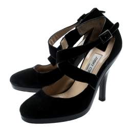 Pre Owned Jimmy Choo Black Suede Cross Strap Pumps Size 36