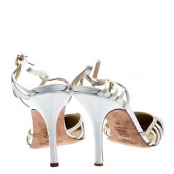 Pre Owned Jimmy Choo White Satin Pointed Toe Slingback Sandals 38